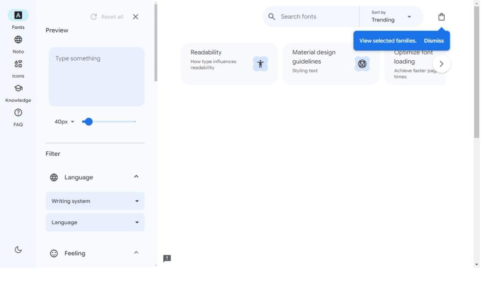 Screenshot of Google Fonts